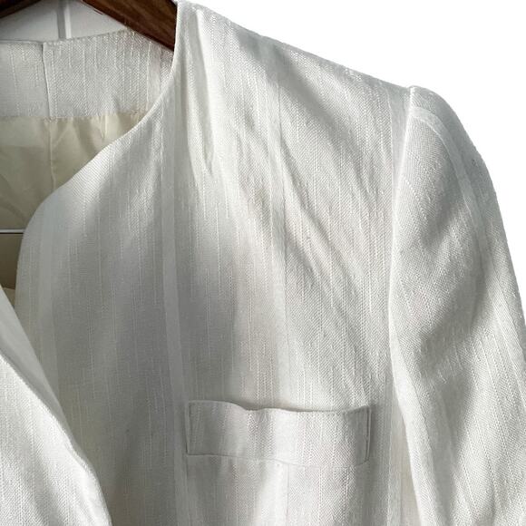 Vintage winter white striped blazer jacket pencil skirt suit set size M 8 10 - Picture 3 of 8